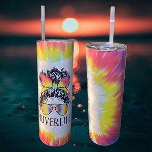 River Life Tumbler With Lid & Plastic Straw, 20oz Stainless Steel